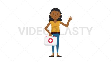Black Casual Woman Holding First Aid Kit Stock Animation