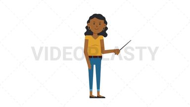 Black Casual Woman Holding Pointer Stick Stock Animation
