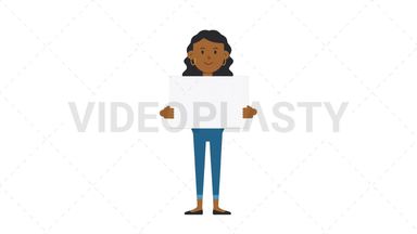 Black Casual Woman Holding Poster Stock Animation