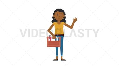 Black Casual Woman Holding Toolbox Stock Animation