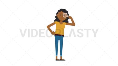 Black Casual Woman Searching with a Magnifying Glass Stock Animation