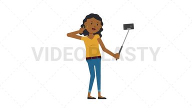 Black Casual Woman Selfie Stick Stock Animation