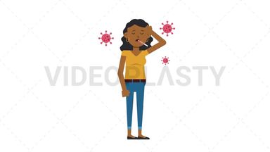 Black Casual Woman Sick with Covid Stock Animation