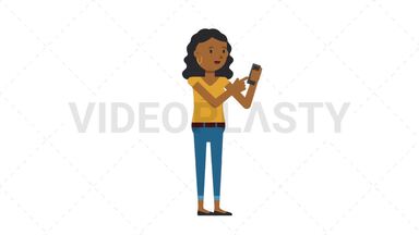 Black Casual Woman Using Phone Happy Stock Animation