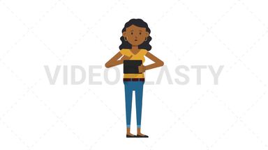 Black Casual Woman Using Tablet Sad Stock Animation