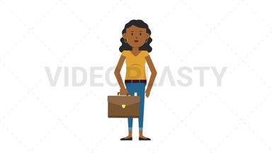 Black Casual Woman Waving with Briefcase Stock Animation
