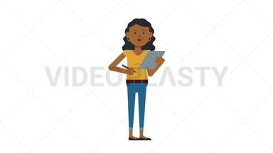 Black Casual Woman Writing on Clipboard Stock Animation