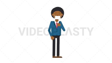 Black Corporate Man Coughing Face Mask Stock Animation