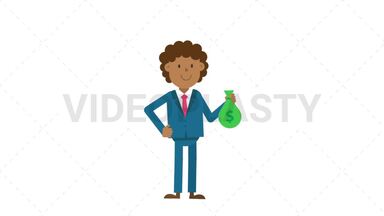Black Corporate Man Holding a Sack of Money Stock Animation