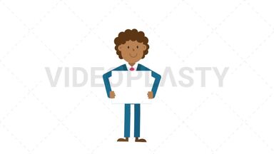 Black Corporate Man Holding a Whiteboard Stock Animation