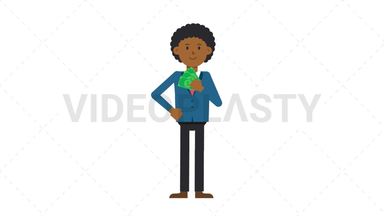 Black Corporate Man Holding Cash Stock Animation