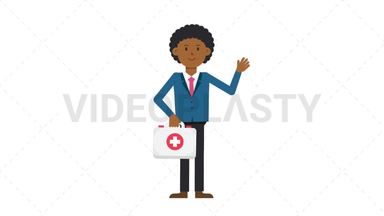 Black Corporate Man Holding First Aid Kit Stock Animation