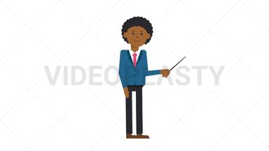 Black Corporate Man Holding Pointer Stick Stock Animation