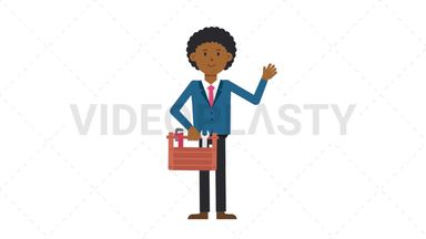 Black Corporate Man Holding Toolbox Stock Animation
