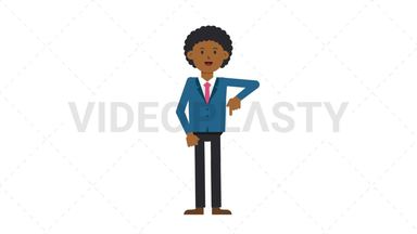 Black Corporate Man Pointing Below Stock Animation