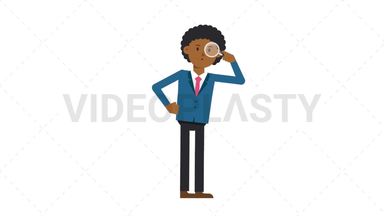 Black Corporate Man Searching with a Magnifying Glass Stock Animation