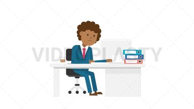 Black Corporate Man Serious at Work Stock Animation