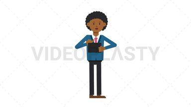 Black Corporate Man Using Tablet Happy Stock Animation