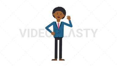 Black Corporate Man Waving Stock Animation