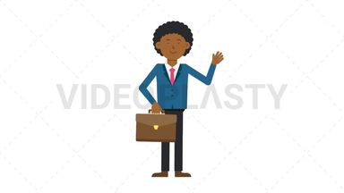 Black Corporate Man Waving with Briefcase Stock Animation
