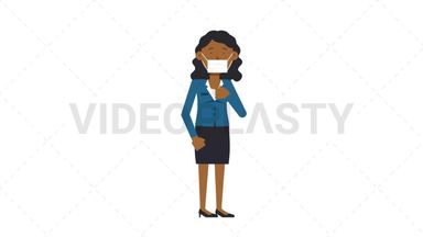 Black Corporate Woman Coughing Face Mask Stock Animation