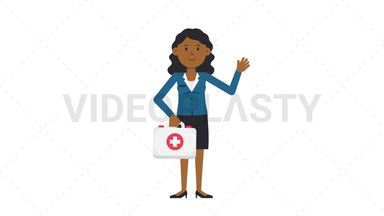 Black Corporate Woman Holding First Aid Kit Stock Animation