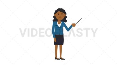 Black Corporate Woman Holding Pointer Stick Stock Animation