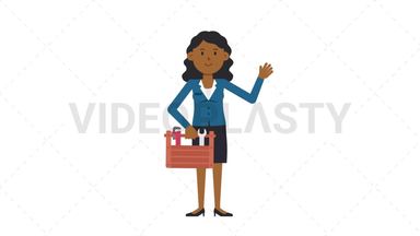 Black Corporate Woman Holding Toolbox Stock Animation