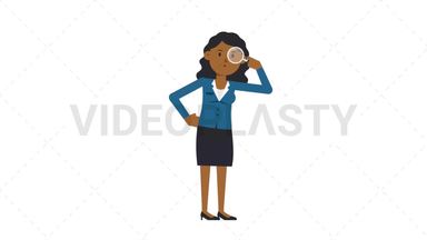 Black Corporate Woman Searching with a Magnifying Glass Stock Animation