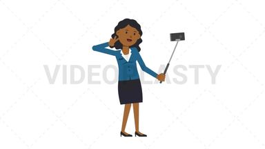 Black Corporate Woman Selfie Stick Stock Animation