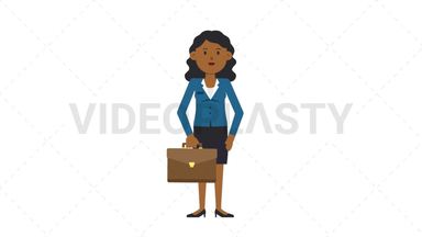 Black Corporate Woman Waving with Briefcase Stock Animation
