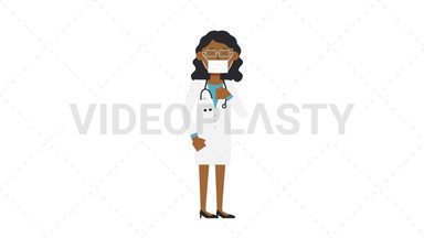 Black Female Doctor Face Mask Coughing Stock Animation