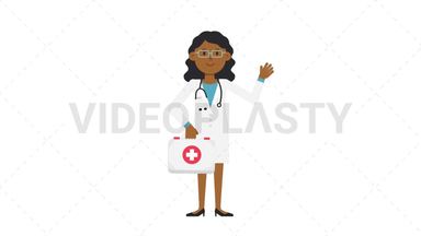 Black Female Doctor Holding First Aid Kit Stock Animation