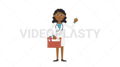 Black Female Doctor Holding Toolbox Stock Animation