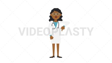 Black Female Doctor Pointing Below Stock Animation