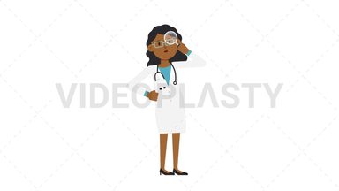 Black Female Doctor Searching with a Magnifying Glass Stock Animation