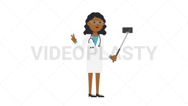 Black Female Doctor Selfie Stick Stock Animation