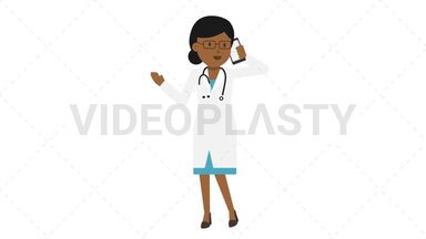 Black Female Doctor Talking on the Phone Stock Animation