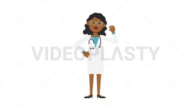 Black Female Doctor Waving Stock Animation