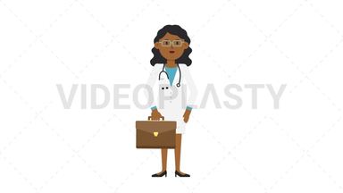 Black Female Doctor Waving with Briefcase Stock Animation