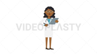 Black Female Doctor Writing on Clipboard Stock Animation