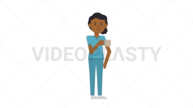 Black Female Nurse Drinking Coffee Stock Animation