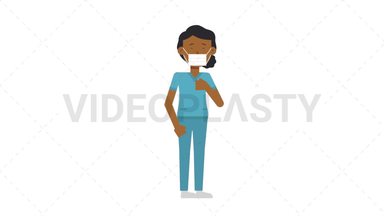 Black Female Nurse Face Mask Coughing Stock Animation