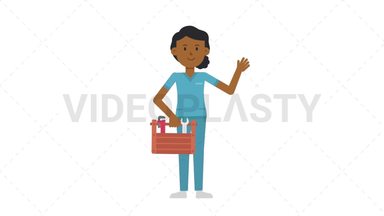 Black Female Nurse Holding Toolbox Stock Animation