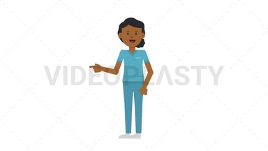 Black Female Nurse Pointing Left Stock Animation