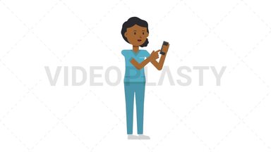 Black Female Nurse Using Phone Stock Animation