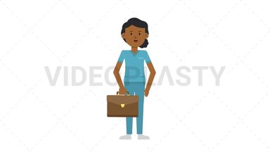 Black Female Nurse Waving with Briefcase Stock Animation