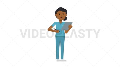 Black Female Nurse Writing on Clipboard Stock Animation
