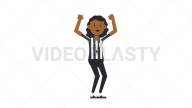 Black Female US Referee Cheer Stock Animation