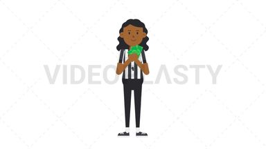 Black Female US Referee Holding Cash Stock Animation